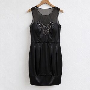 Bisou Bisou Michele Bohbot Black Satin Mesh Butterfly Sequin Cocktail Dress 4